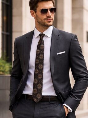 Hardy Amies Silk Tie Savile Row London Medallion Navy Burgundy Gold